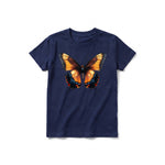 Un T-shirt marine à manches courtes et col rond pour jeune, orné d'un motif représentant un arthropode sur le devant.