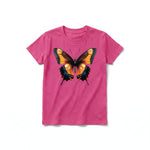 A raspberry short-sleeve crewneck t-shirt for youth featuring a graphic of a arthropods animal on the front.