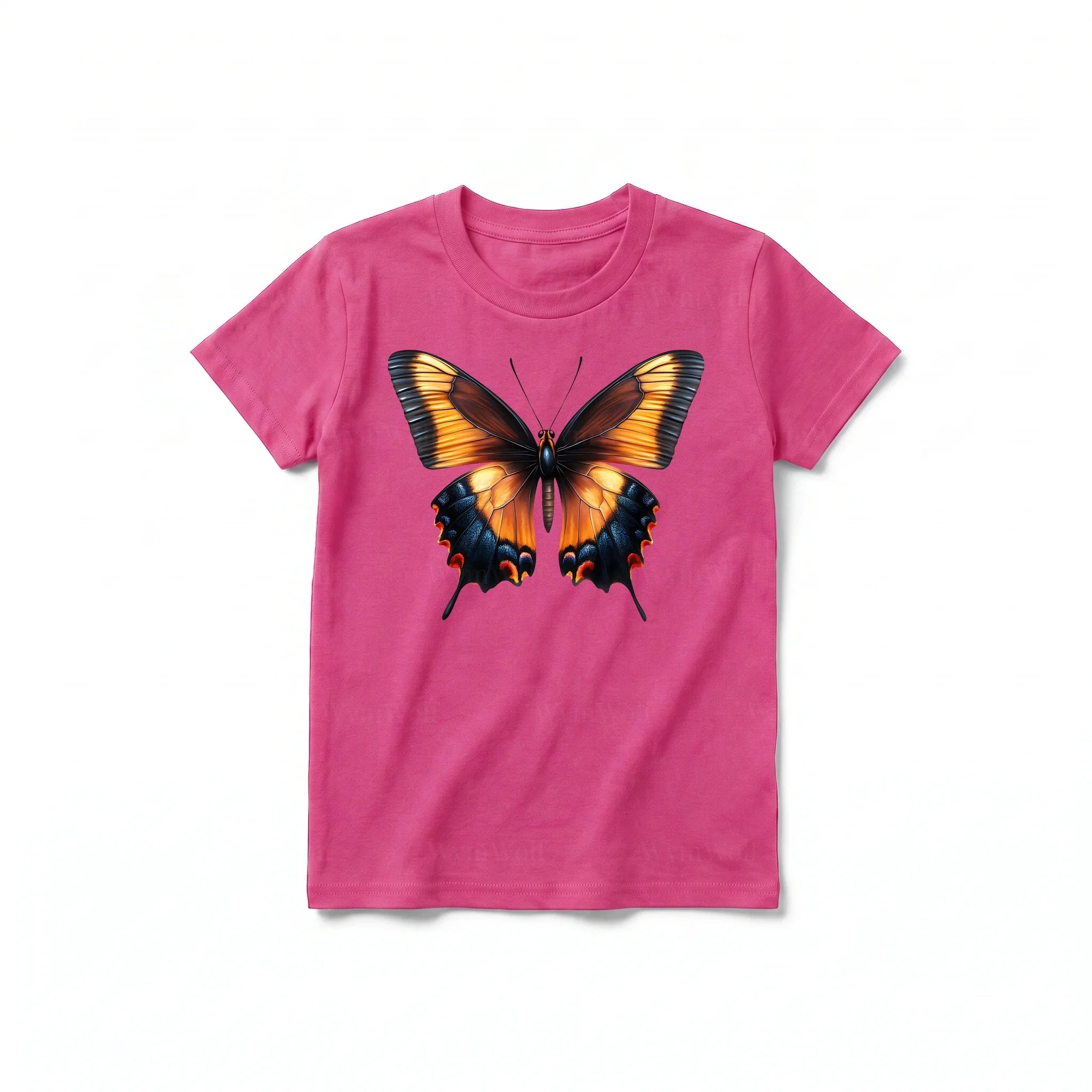 A raspberry short-sleeve crewneck t-shirt for youth featuring a graphic of a arthropods animal on the front.