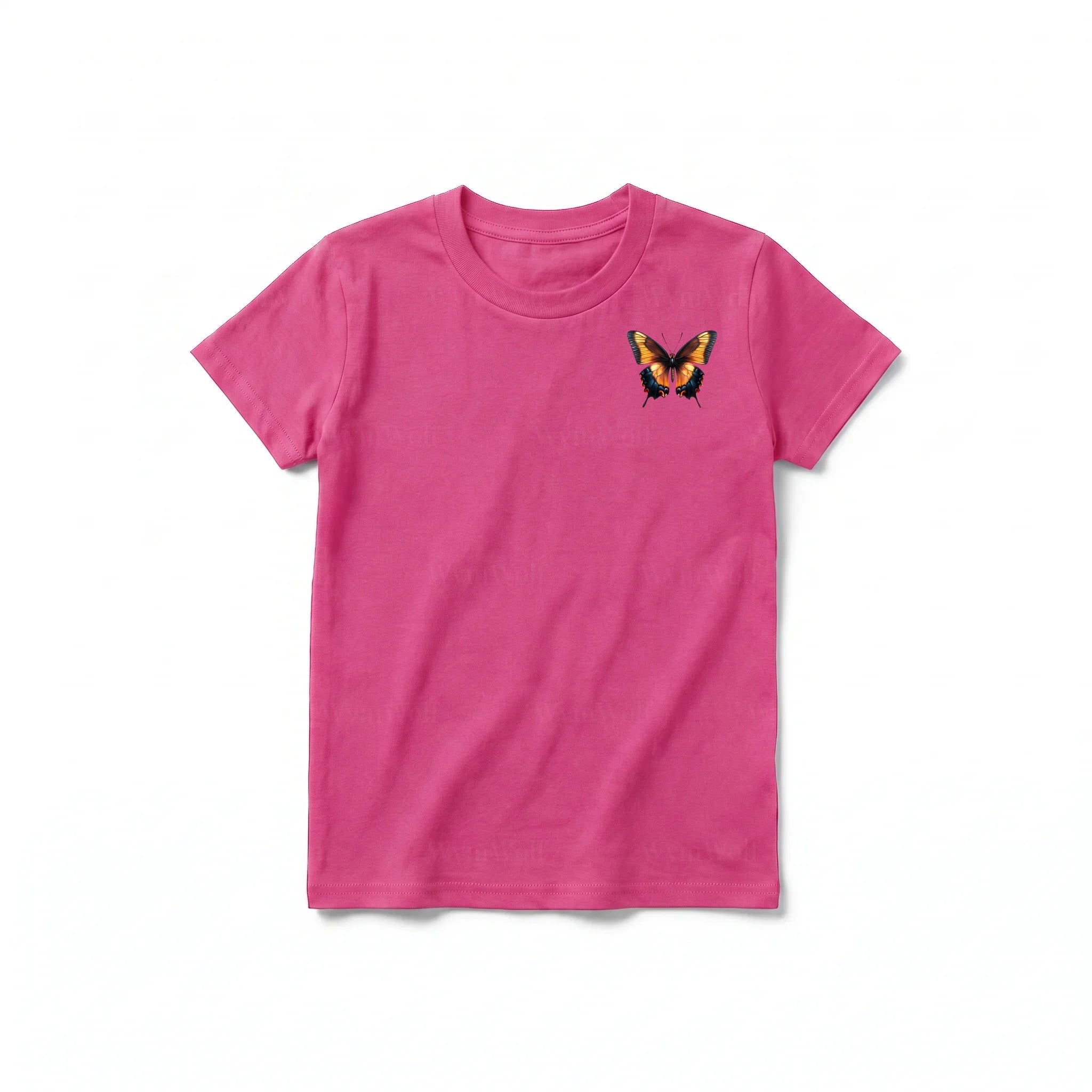A raspberry short-sleeve crewneck t-shirt for youth featuring a graphic of a arthropods animal on the left chest.