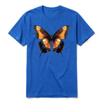 Un T-shirt royal à manches courtes et col rond, orné d'un motif représentant un arthropod sur le devant.