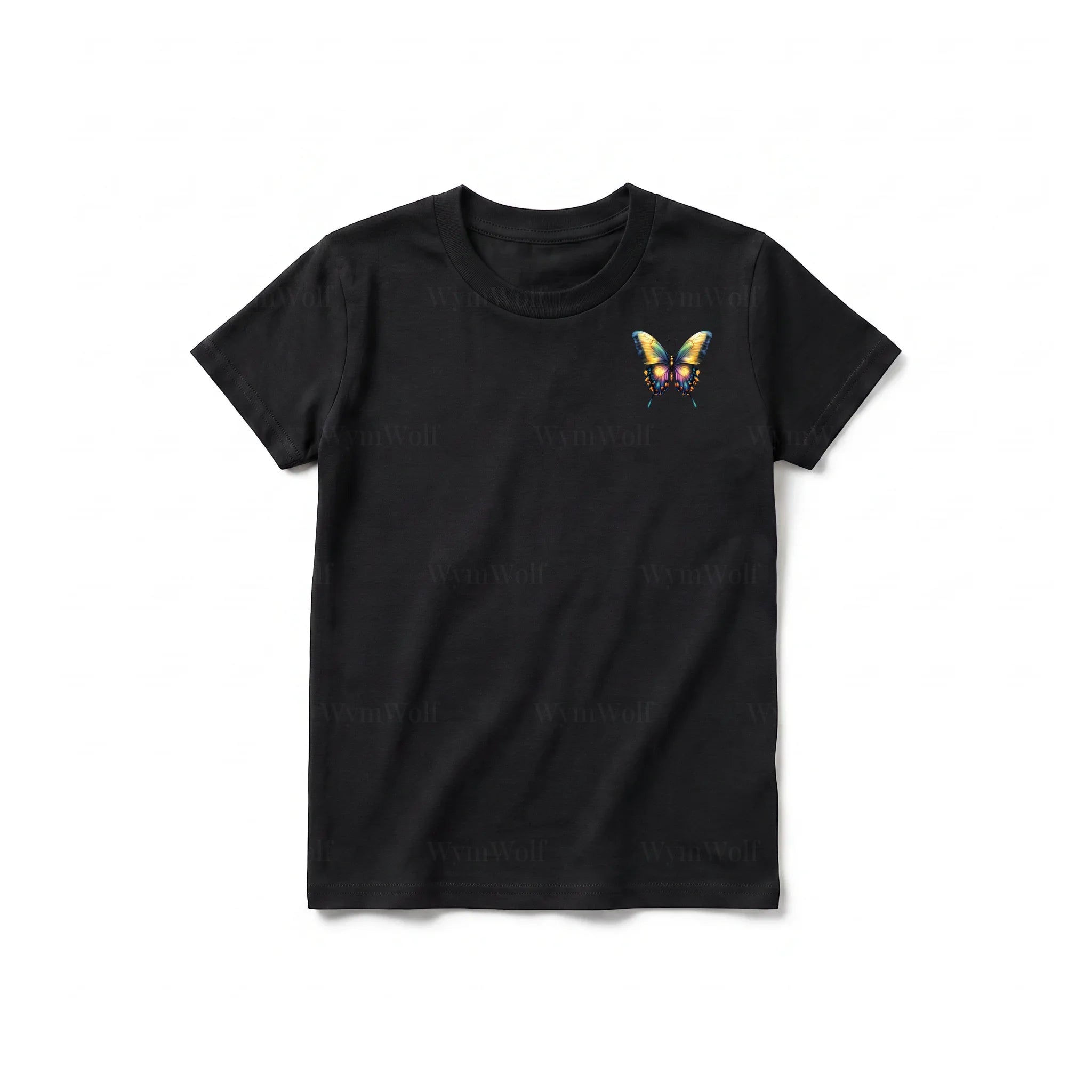 A black short-sleeve crewneck t-shirt for youth featuring a graphic of a arthropods animal on the left chest.