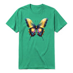 Un T-shirt kelly à manches courtes et col rond, orné d'un motif représentant un arthropod sur le devant.