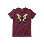 Un T-shirt marron à manches courtes et col rond pour jeune, orné d'un motif représentant un arthropode sur le devant.
