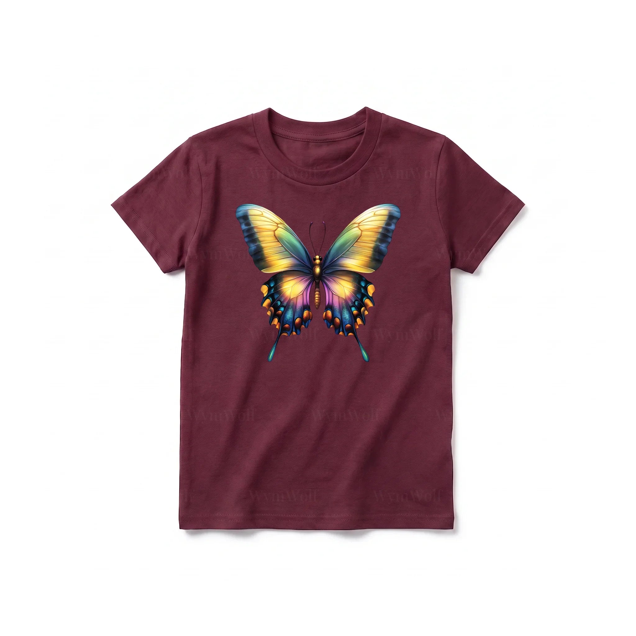 Un T-shirt marron à manches courtes et col rond pour jeune, orné d'un motif représentant un arthropode sur le devant.