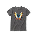 Un T-shirt charbon à manches courtes et col rond pour jeune, orné d'un motif représentant un arthropode sur le devant.