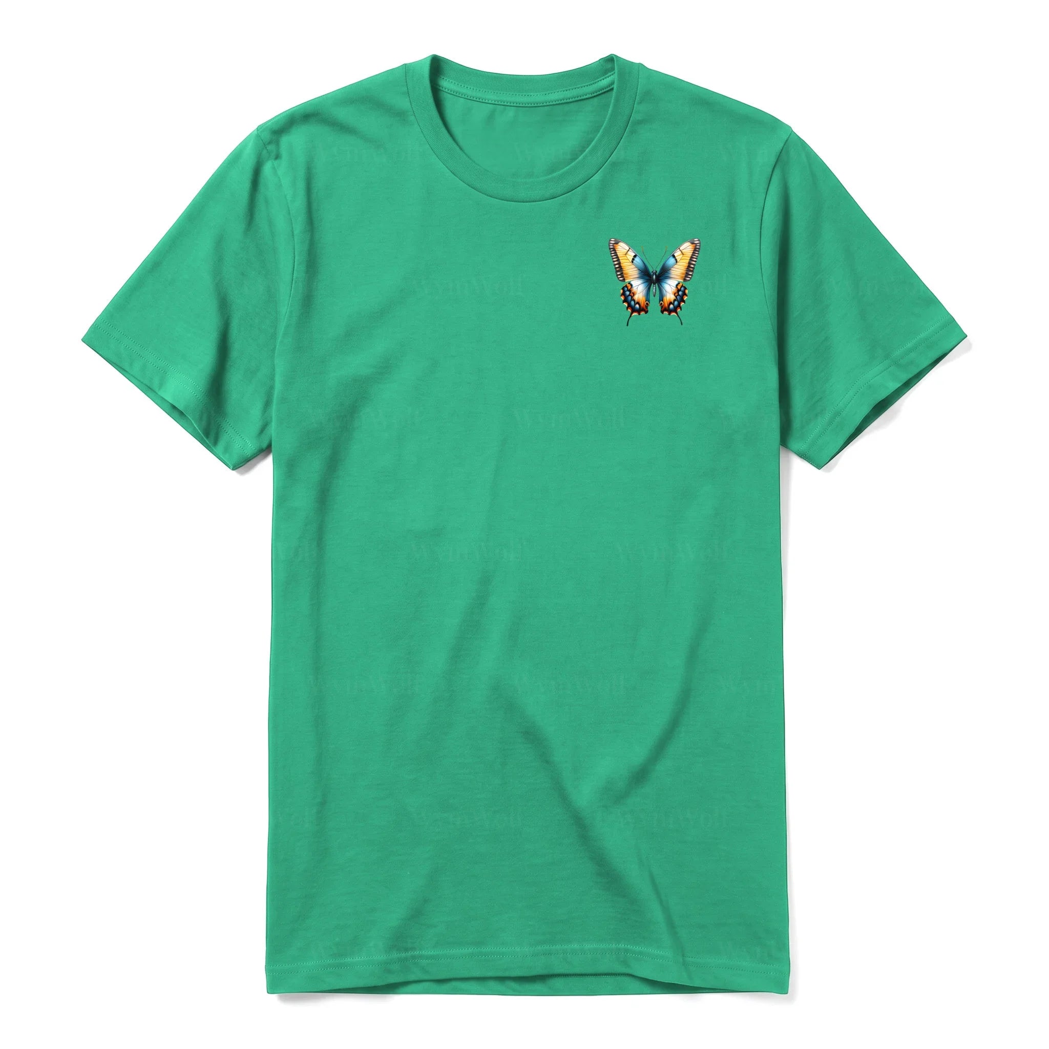 Un T-shirt kelly à manches courtes et col rond, orné d'un motif représentant un arthropod sur la poitrine gauche.
