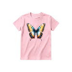 A pink short-sleeve crewneck t-shirt for youth featuring a graphic of a arthropods animal on the front.