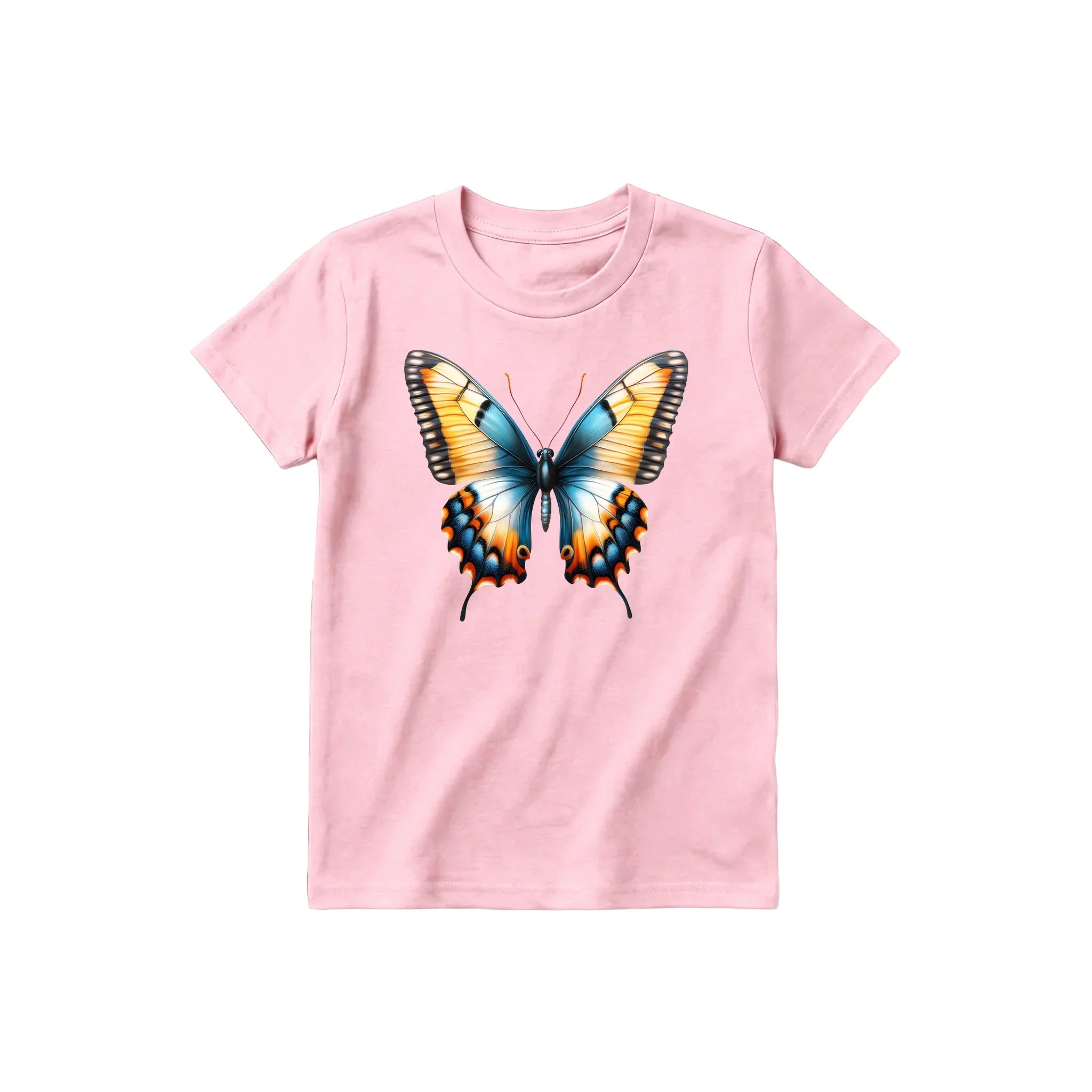 A pink short-sleeve crewneck t-shirt for youth featuring a graphic of a arthropods animal on the front.