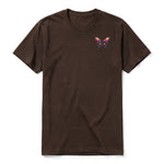 A chocolate short-sleeve crewneck t-shirt for adult featuring a graphic of a arthropods animal on the left chest.
