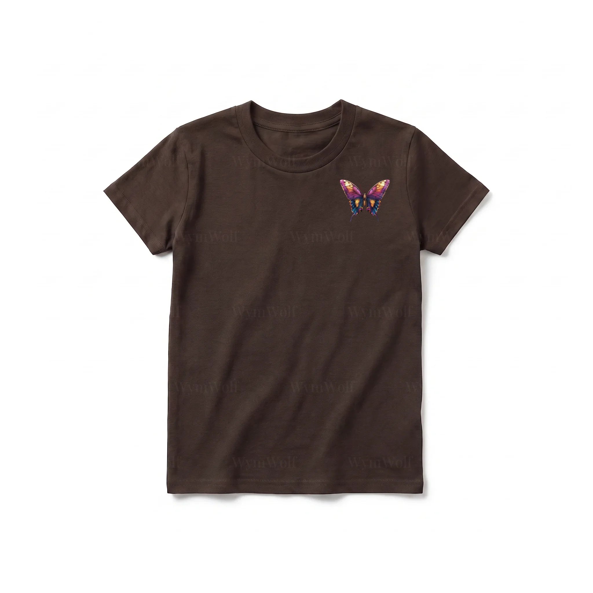 A chocolate short-sleeve crewneck t-shirt for youth featuring a graphic of a arthropods animal on the left chest.