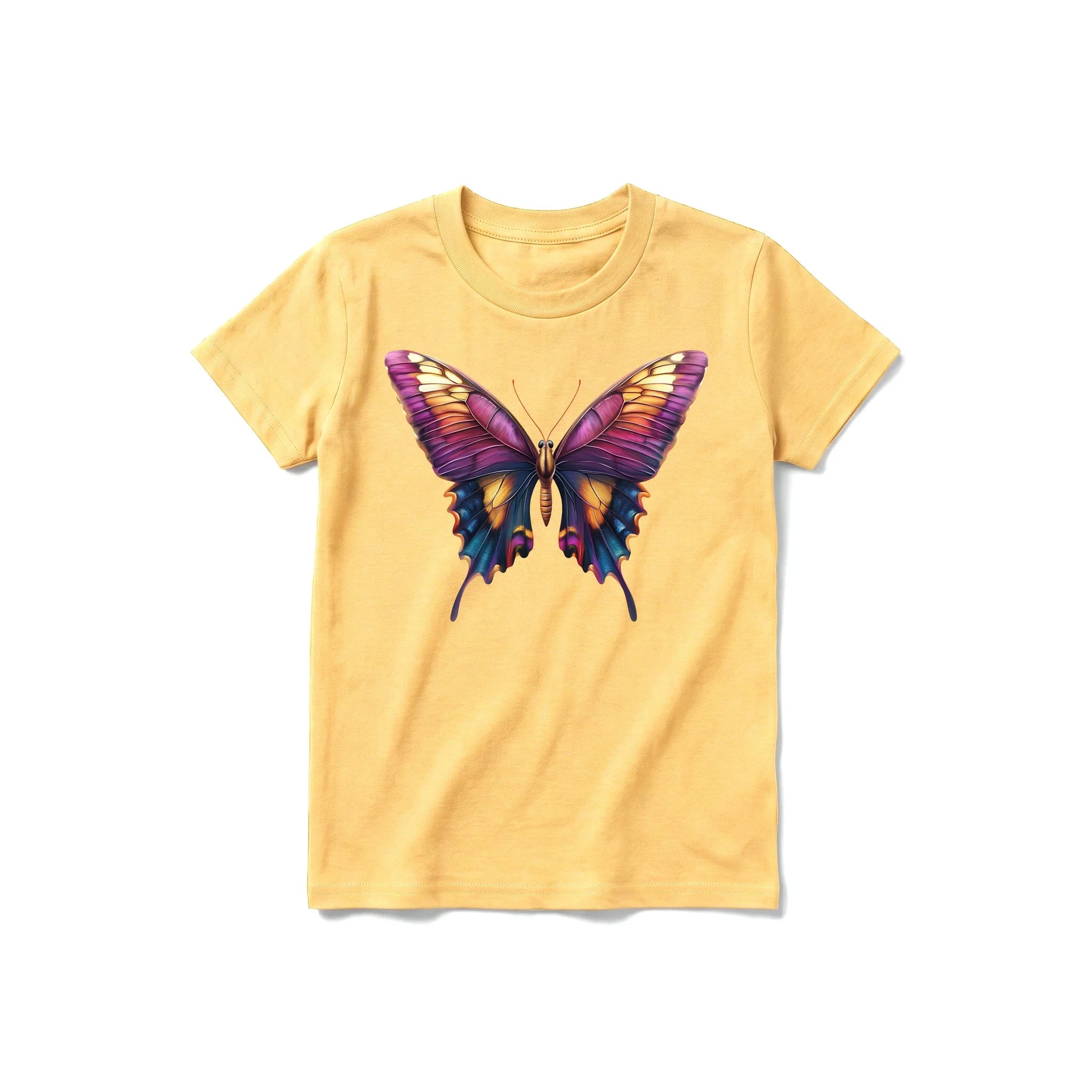 A mustard short-sleeve crewneck t-shirt for youth featuring a graphic of a arthropods animal on the front.