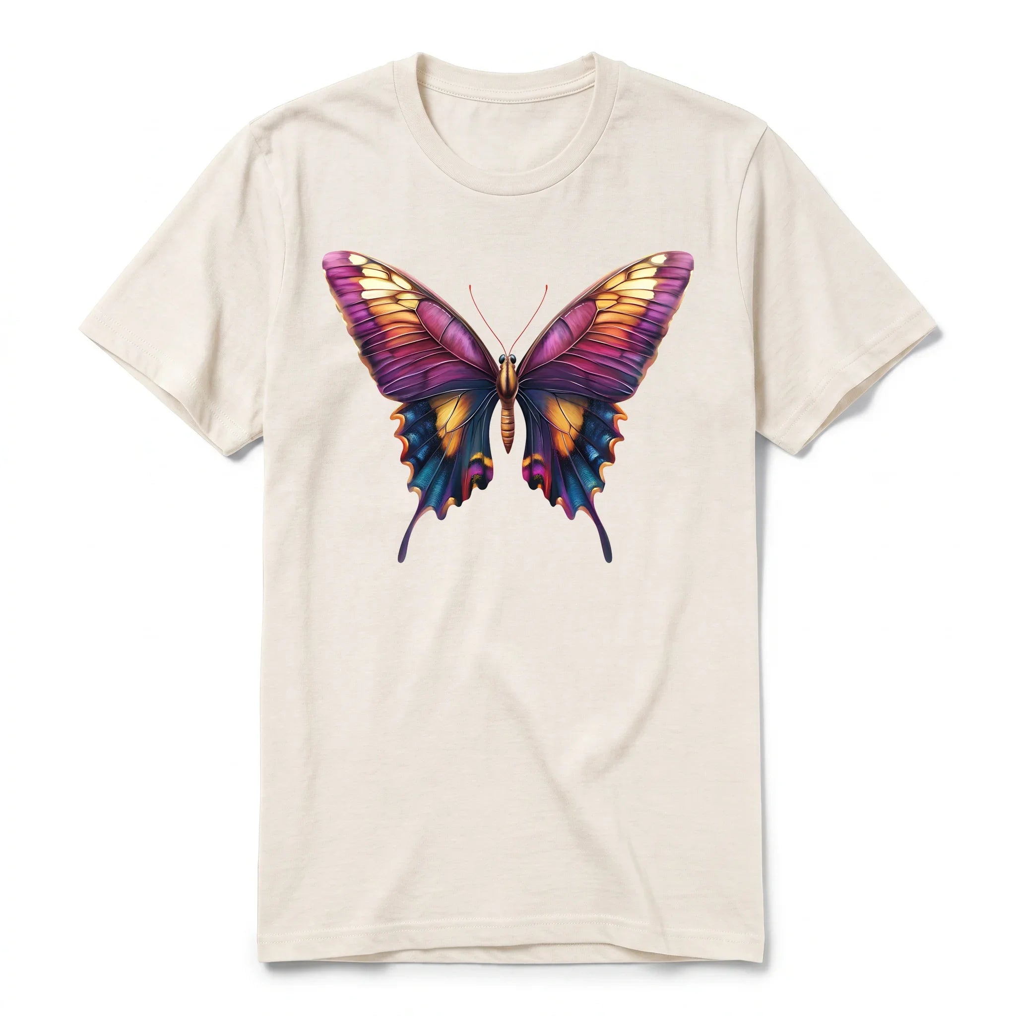 Un T-shirt blanc vintage à manches courtes et col rond, orné d'un motif représentant un arthropod sur le devant.