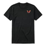 A black short-sleeve crewneck t-shirt for adult featuring a graphic of a arthropods animal on the left chest.