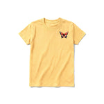 A mustard short-sleeve crewneck t-shirt for youth featuring a graphic of a arthropods animal on the left chest.