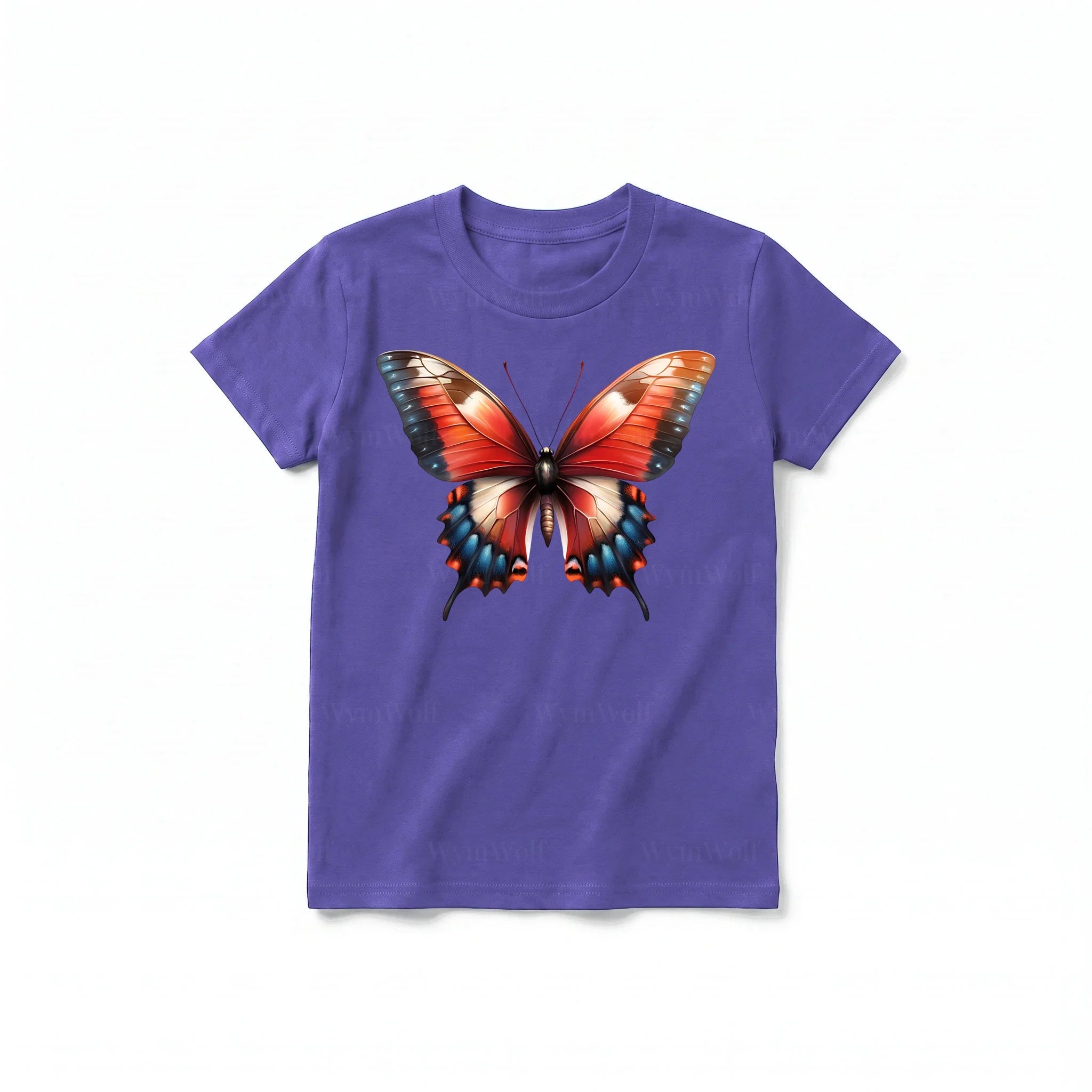 A purple short-sleeve crewneck t-shirt for youth featuring a graphic of a arthropods animal on the front.