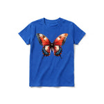 Un T-shirt royal à manches courtes et col rond pour jeune, orné d'un motif représentant un arthropode sur le devant.