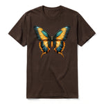 Un T-shirt chocolat à manches courtes et col rond, orné d'un motif représentant un arthropod sur le devant.