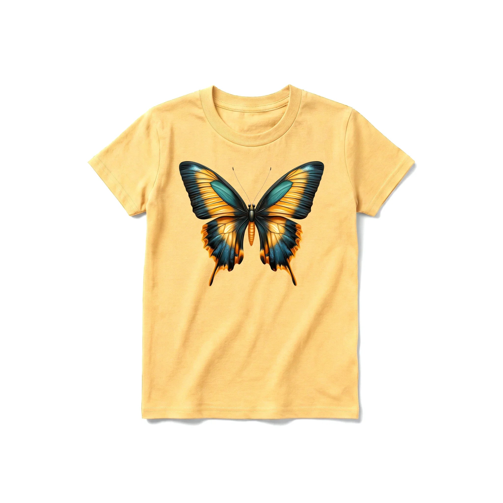 A mustard short-sleeve crewneck t-shirt for youth featuring a graphic of a arthropods animal on the front.