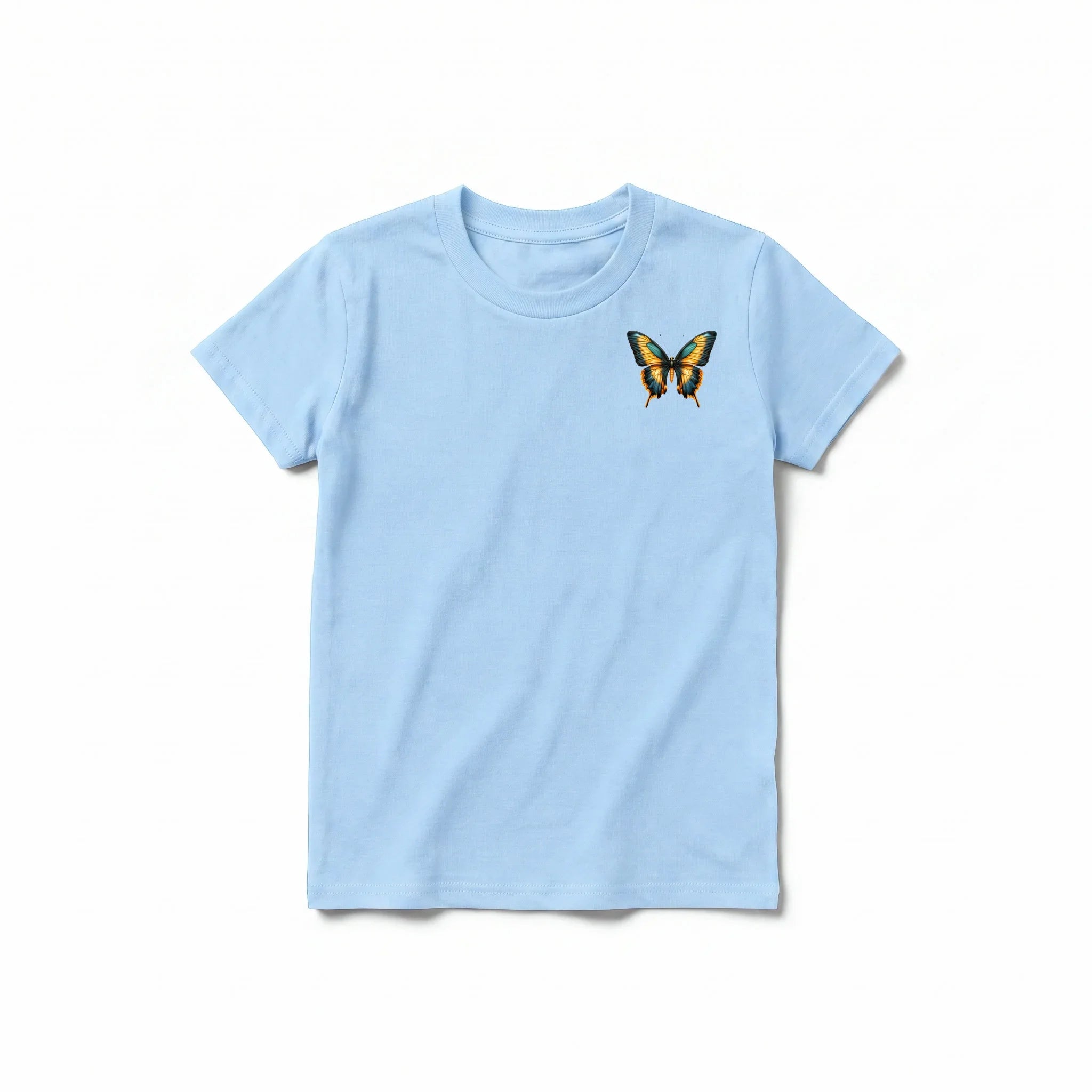 Un T-shirt poudre à manches courtes et col rond pour jeune, orné d'un motif représentant un arthropode sur la poitrine gauche.