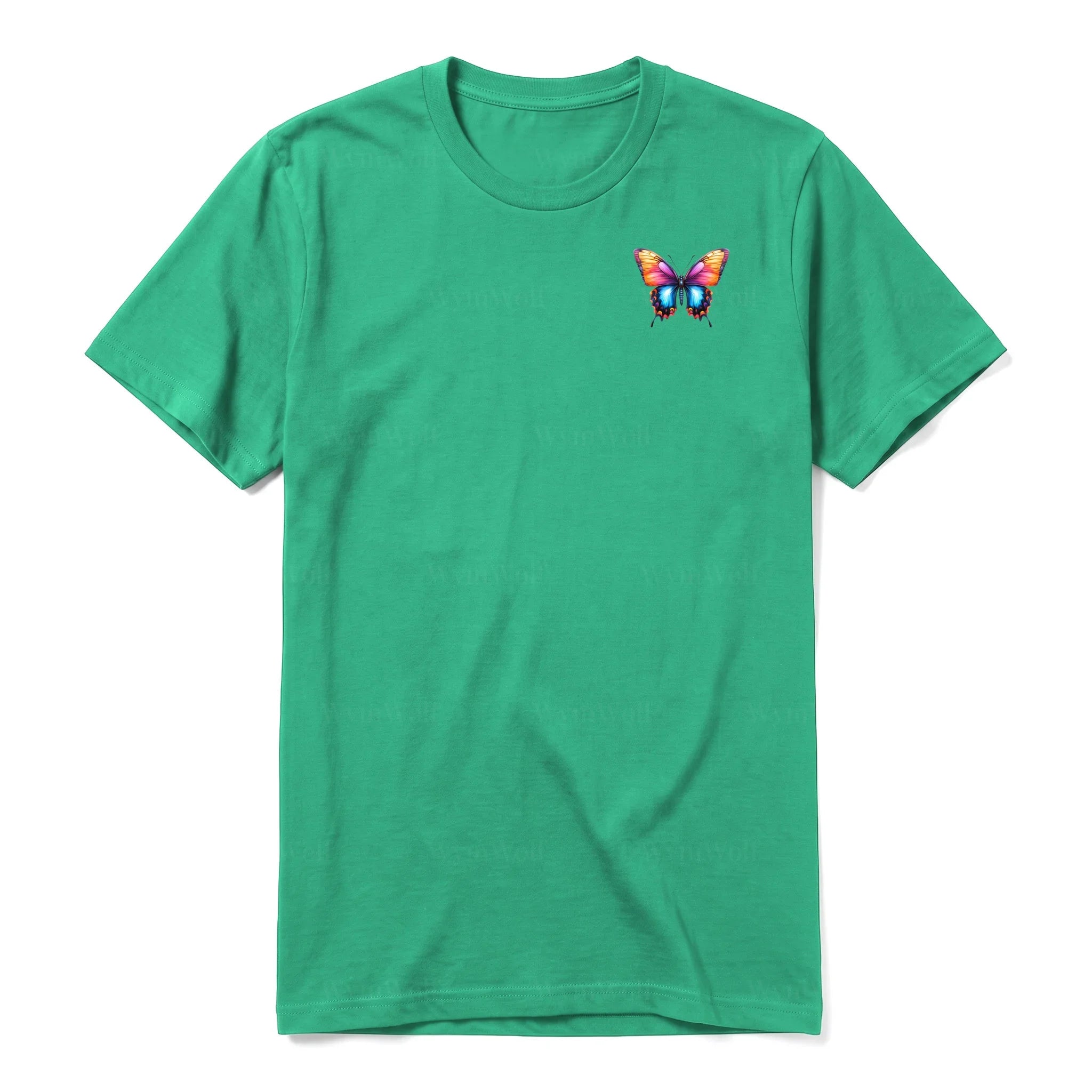 Un T-shirt kelly à manches courtes et col rond, orné d'un motif représentant un arthropod sur la poitrine gauche.