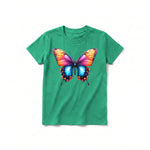 Un T-shirt kelly à manches courtes et col rond pour jeune, orné d'un motif représentant un arthropode sur le devant.