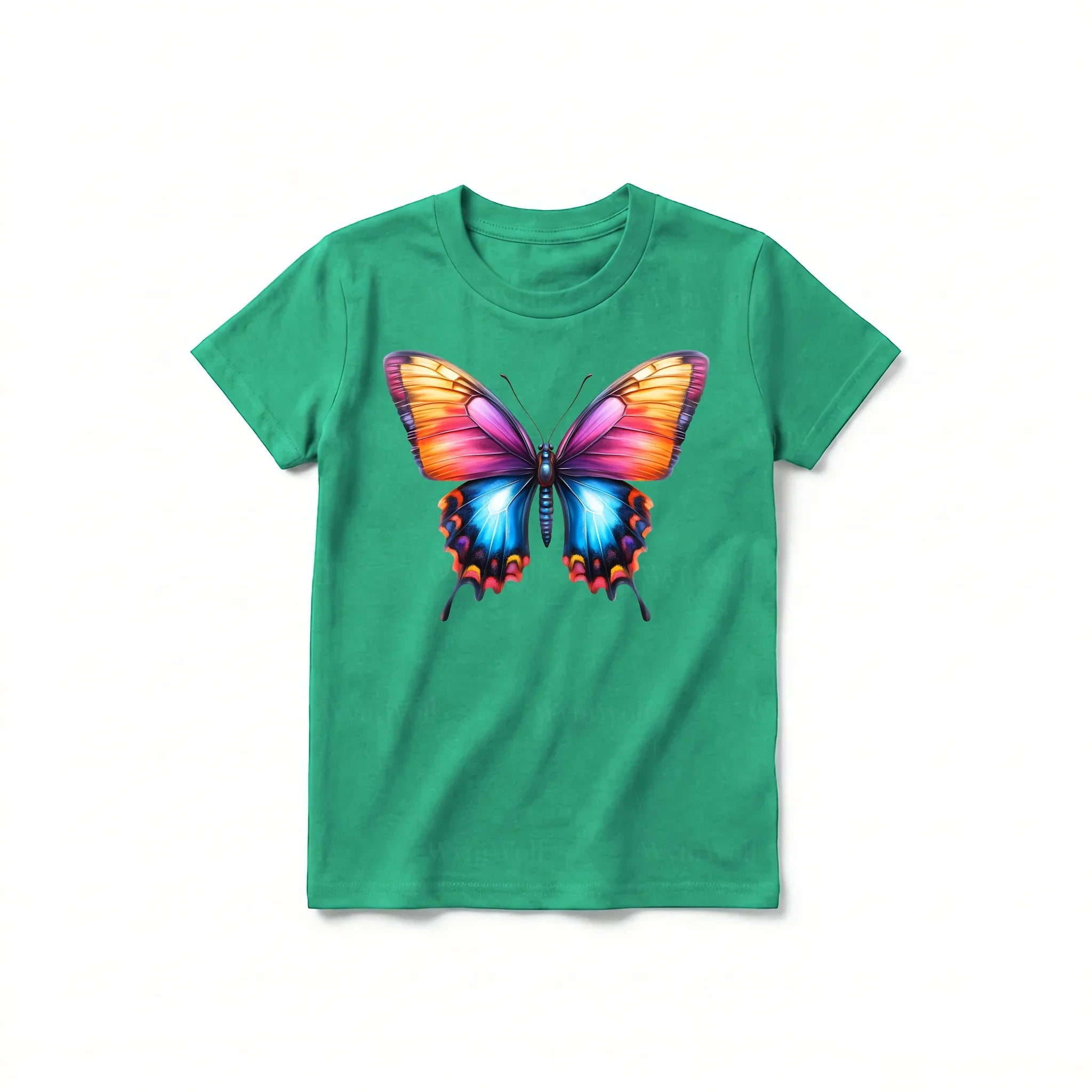 Un T-shirt kelly à manches courtes et col rond pour jeune, orné d'un motif représentant un arthropode sur le devant.