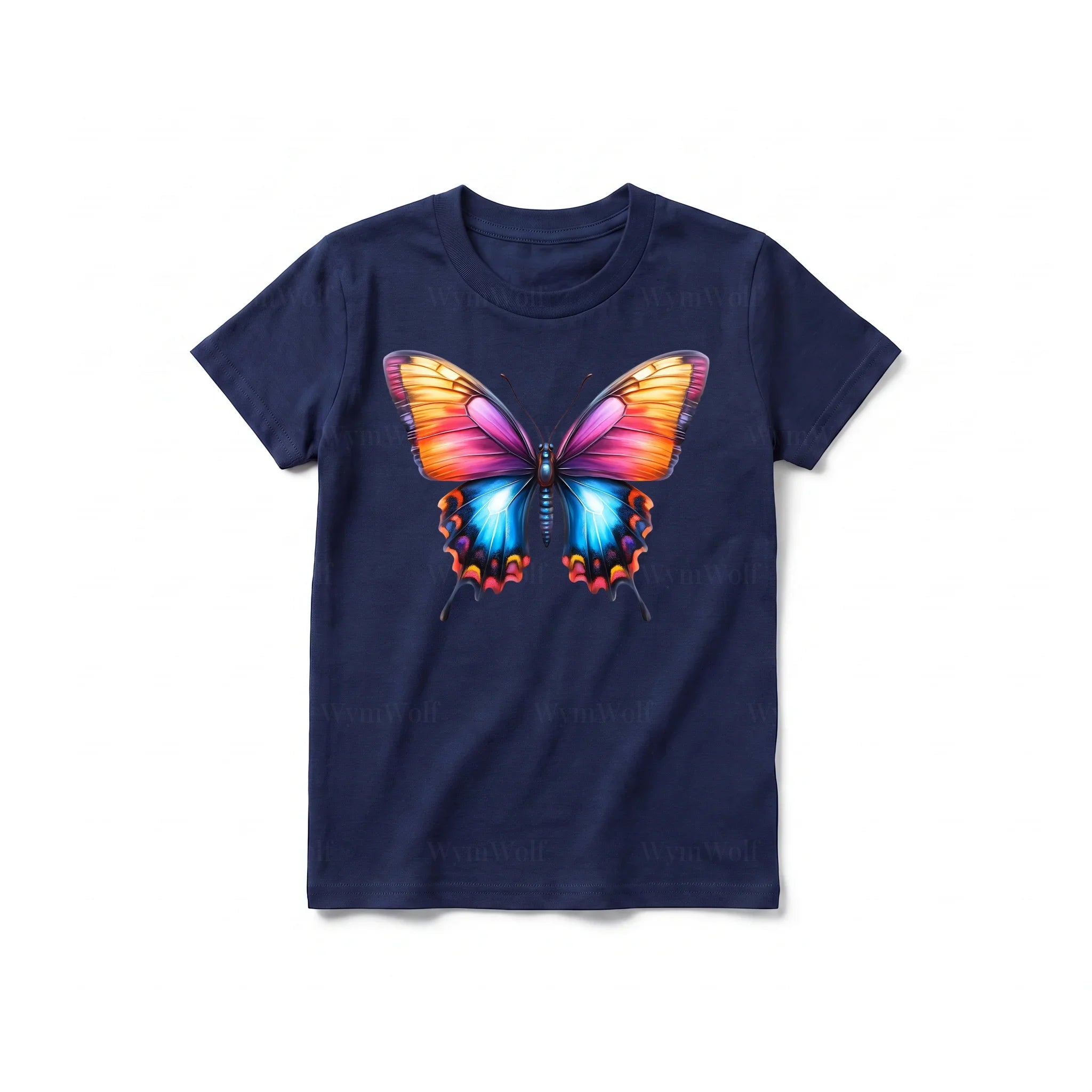 Un T-shirt marine à manches courtes et col rond pour jeune, orné d'un motif représentant un arthropode sur le devant.