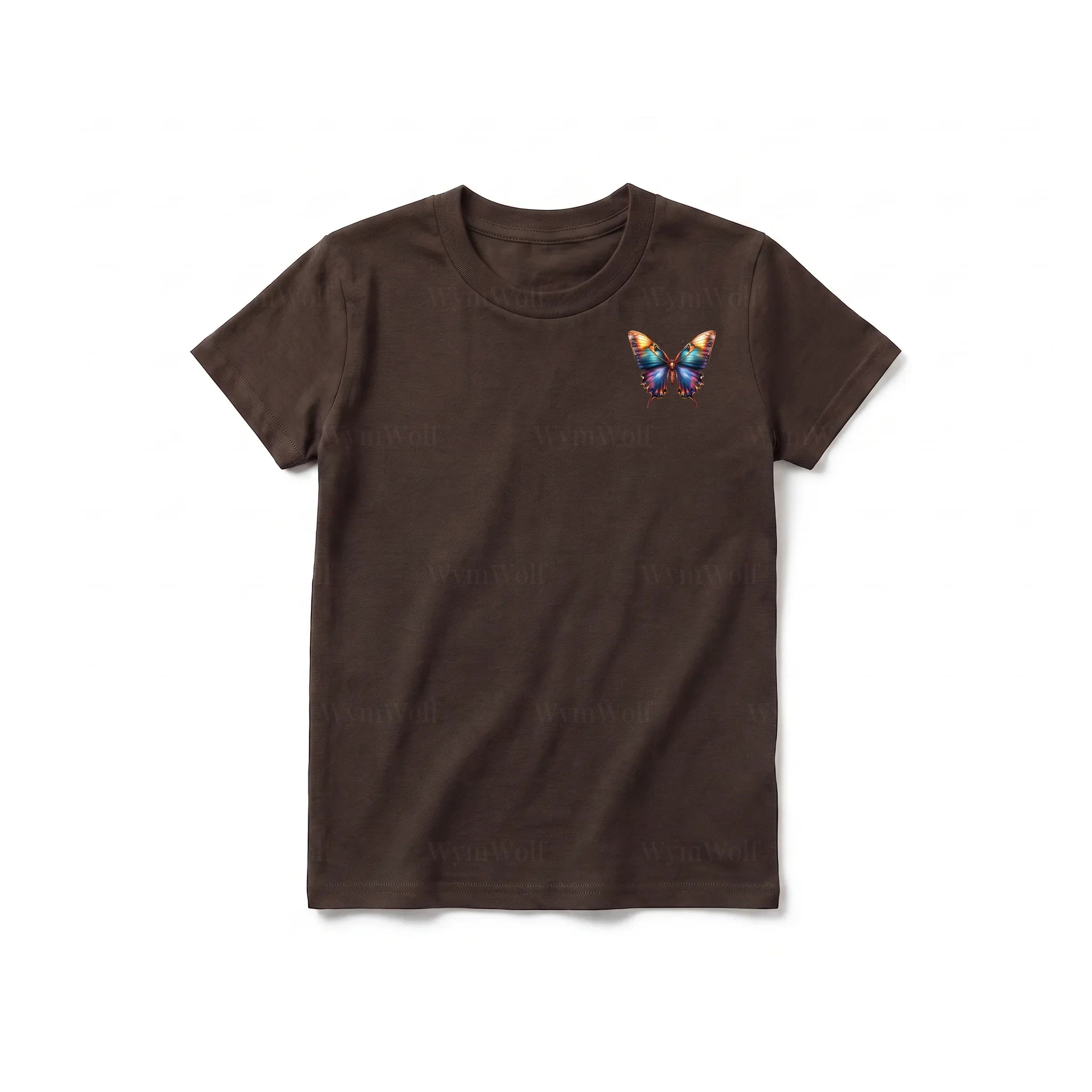 A chocolate short-sleeve crewneck t-shirt for youth featuring a graphic of a arthropods animal on the left chest.