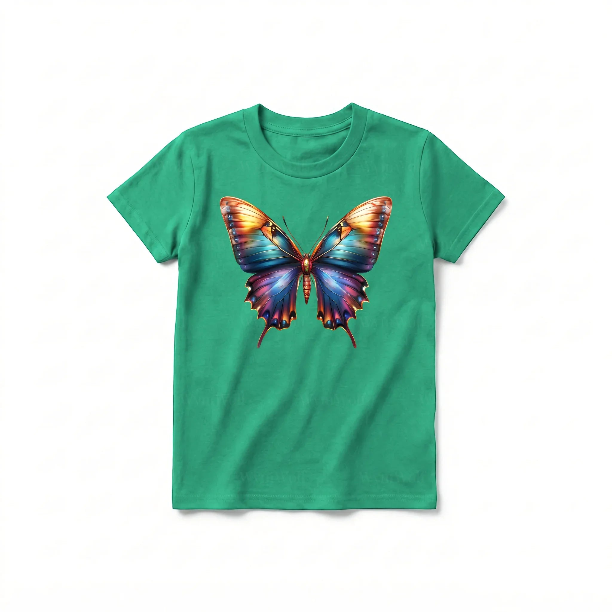 Un T-shirt kelly à manches courtes et col rond pour jeune, orné d'un motif représentant un arthropode sur le devant.