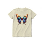 Un T-shirt latte à manches courtes et col rond pour jeune, orné d'un motif représentant un arthropode sur le devant.
