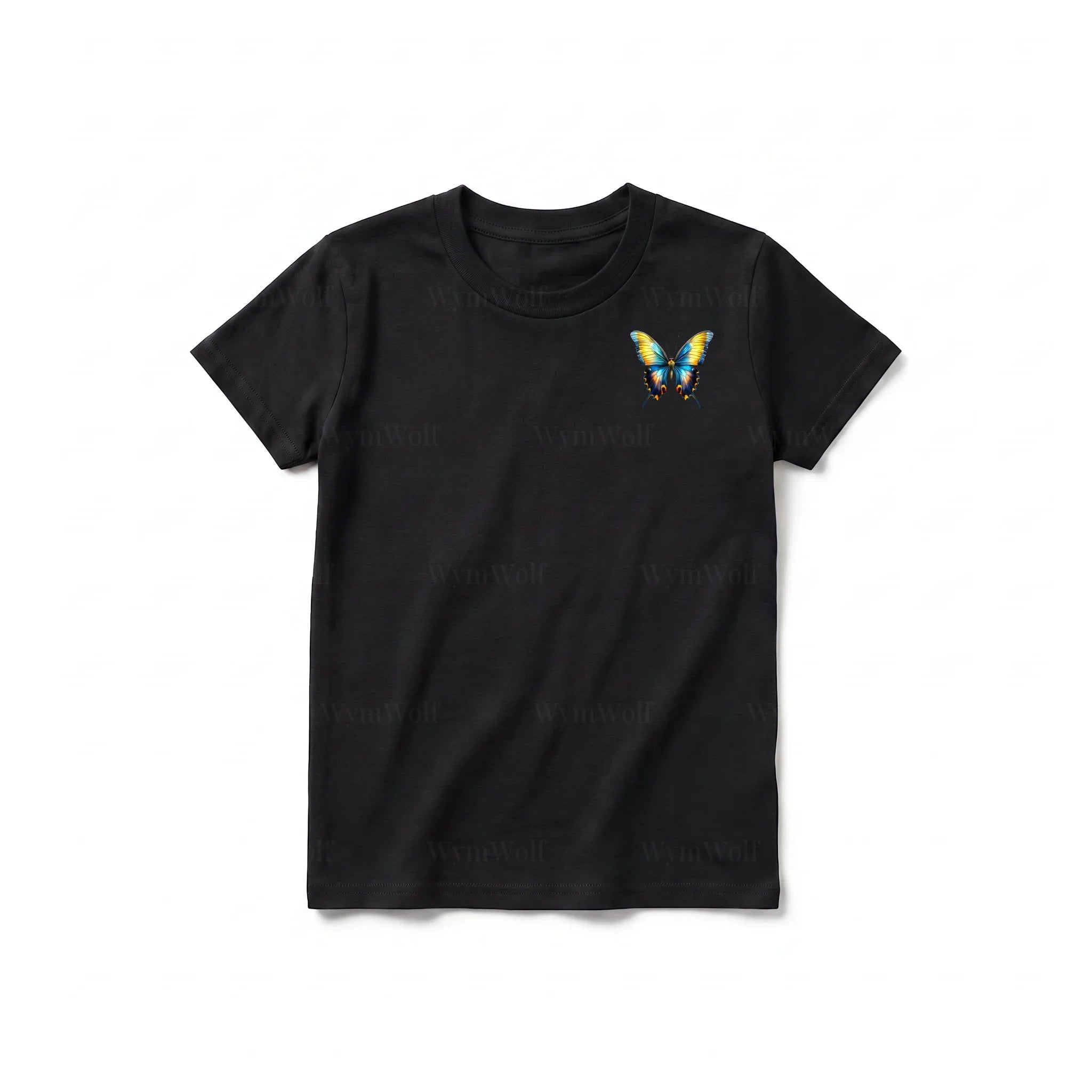 A black short-sleeve crewneck t-shirt for youth featuring a graphic of a arthropods animal on the left chest.
