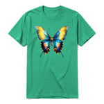 Un T-shirt kelly à manches courtes et col rond, orné d'un motif représentant un arthropod sur le devant.