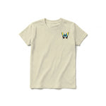 A latte short-sleeve crewneck t-shirt for youth featuring a graphic of a arthropods animal on the left chest.