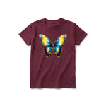 Un T-shirt marron à manches courtes et col rond pour jeune, orné d'un motif représentant un arthropode sur le devant.
