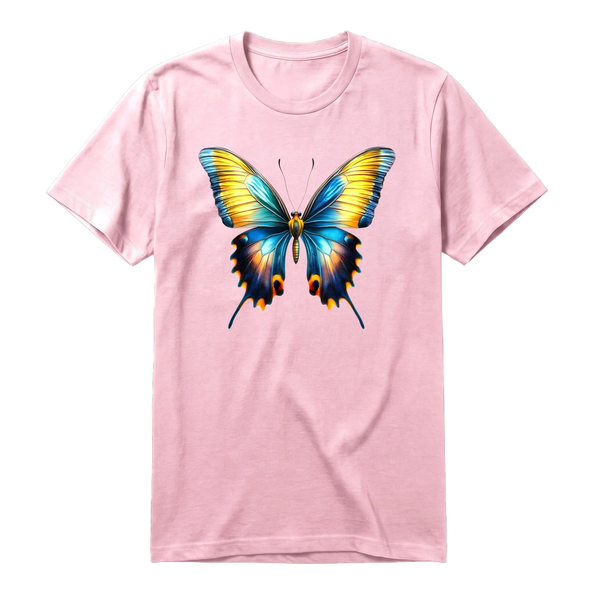 Un T-shirt rose à manches courtes et col rond, orné d'un motif représentant un arthropod sur le devant.