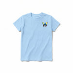 Un T-shirt poudre à manches courtes et col rond pour jeune, orné d'un motif représentant un arthropode sur la poitrine gauche.