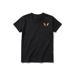 A black short-sleeve crewneck t-shirt for youth featuring a graphic of a arthropods animal on the left chest.