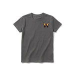 A charcoal short-sleeve crewneck t-shirt for youth featuring a graphic of a arthropods animal on the left chest.