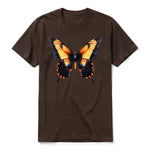 Un T-shirt chocolat à manches courtes et col rond, orné d'un motif représentant un arthropod sur le devant.