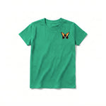 A kelly short-sleeve crewneck t-shirt for youth featuring a graphic of a arthropods animal on the left chest.