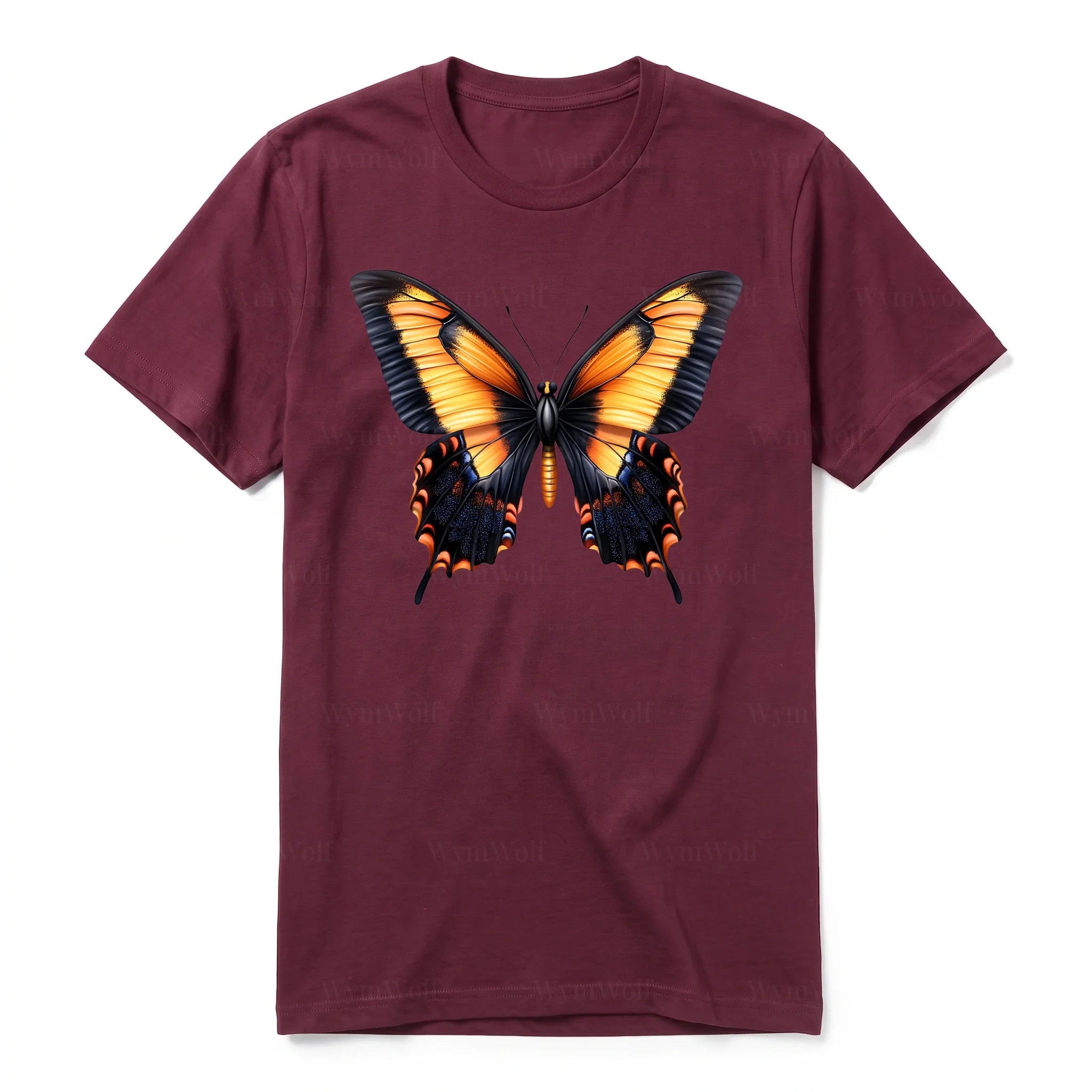 A maroon short-sleeve crewneck t-shirt for adult featuring a graphic of a arthropods animal on the front.