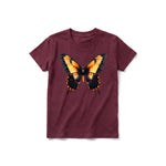 A maroon short-sleeve crewneck t-shirt for youth featuring a graphic of a arthropods animal on the front.