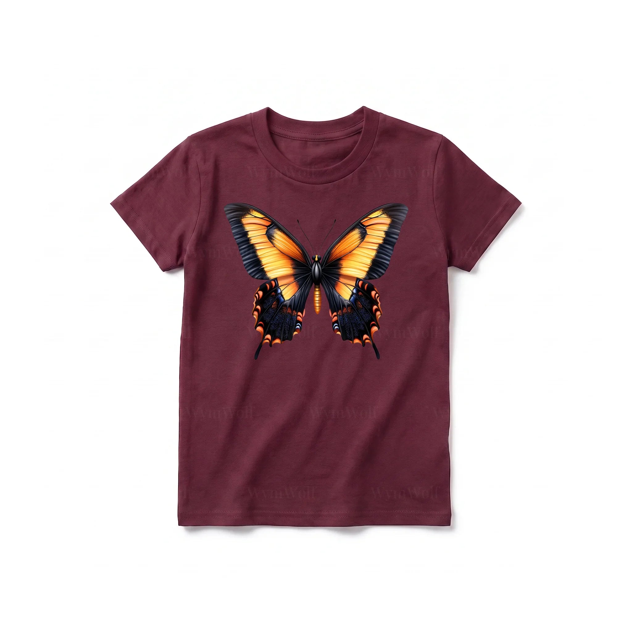 A maroon short-sleeve crewneck t-shirt for youth featuring a graphic of a arthropods animal on the front.
