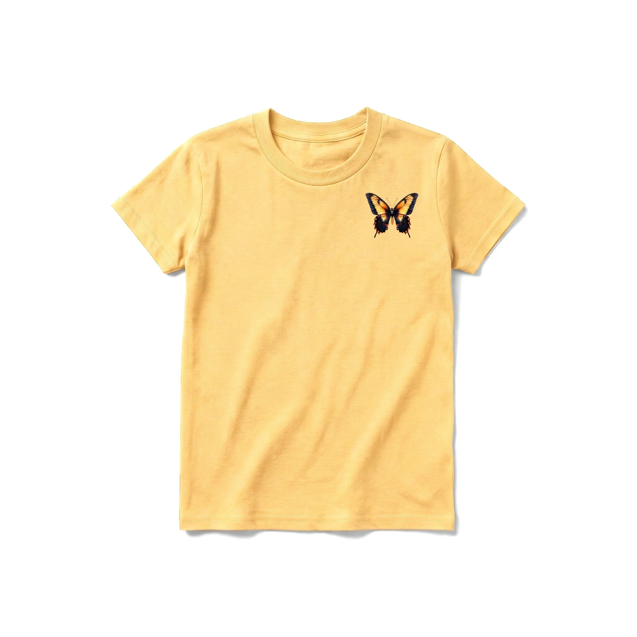 A mustard short-sleeve crewneck t-shirt for youth featuring a graphic of a arthropods animal on the left chest.
