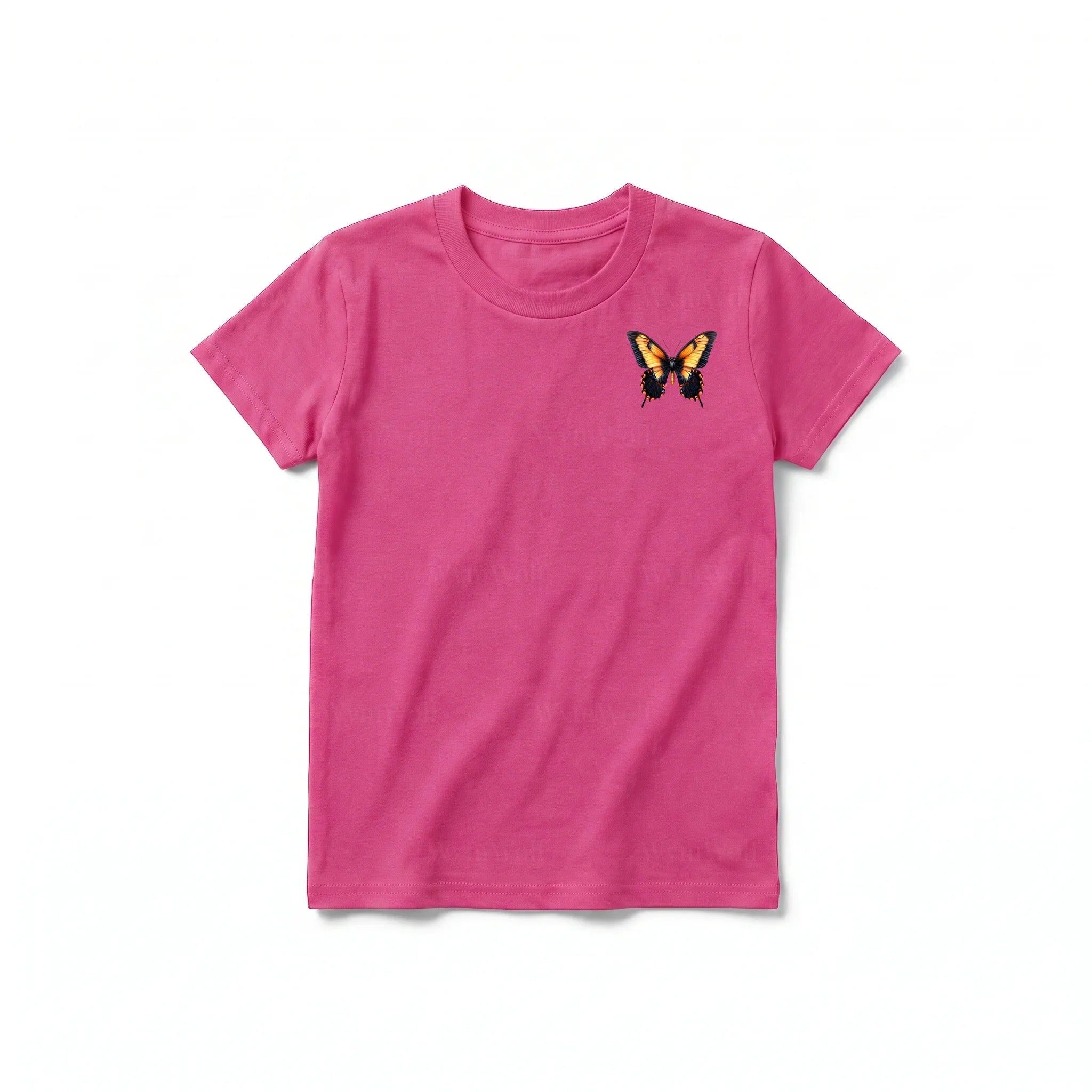 A raspberry short-sleeve crewneck t-shirt for youth featuring a graphic of a arthropods animal on the left chest.
