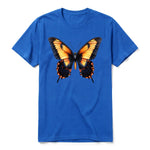 Un T-shirt royal à manches courtes et col rond, orné d'un motif représentant un arthropod sur le devant.
