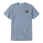 A steel-blue short-sleeve crewneck t-shirt for adult featuring a graphic of a arthropods animal on the left chest.