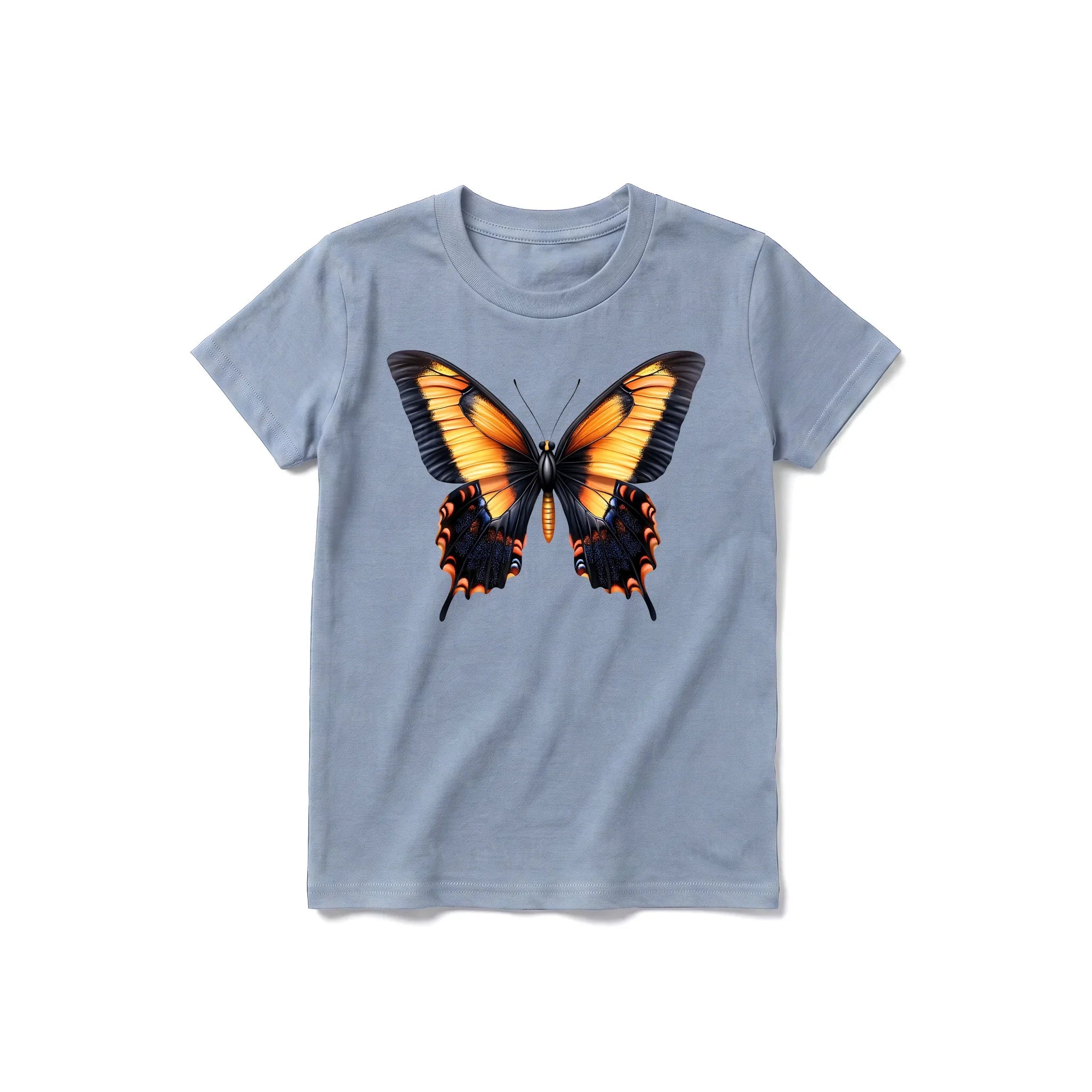 A steel-blue short-sleeve crewneck t-shirt for youth featuring a graphic of a arthropods animal on the front.