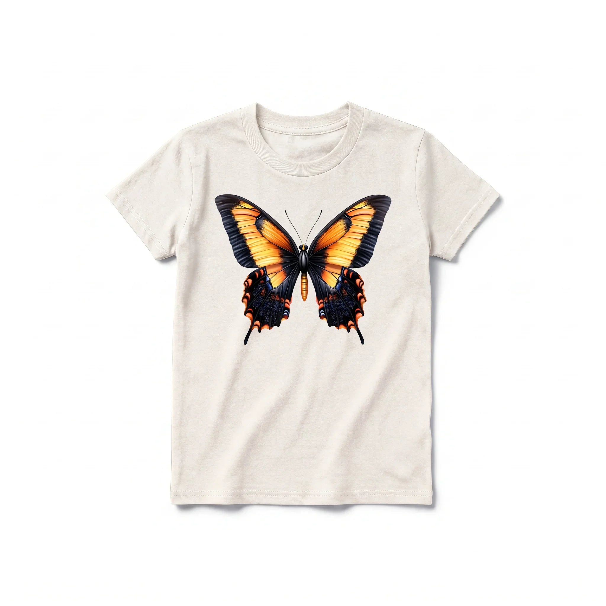 A vintage-white short-sleeve crewneck t-shirt for youth featuring a graphic of a arthropods animal on the front.